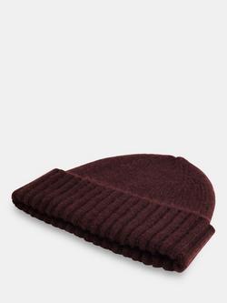 Whistles Brushed Ribbed Pure Wool Beanie Hat - view 2, Chocolate