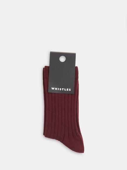 Whistles Classic Ribbed Socks - view 2, Burgundy