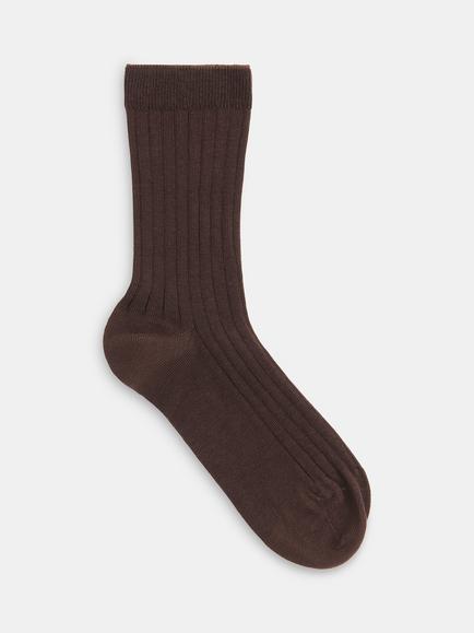 Whistles Classic Ribbed Socks, Chocolate