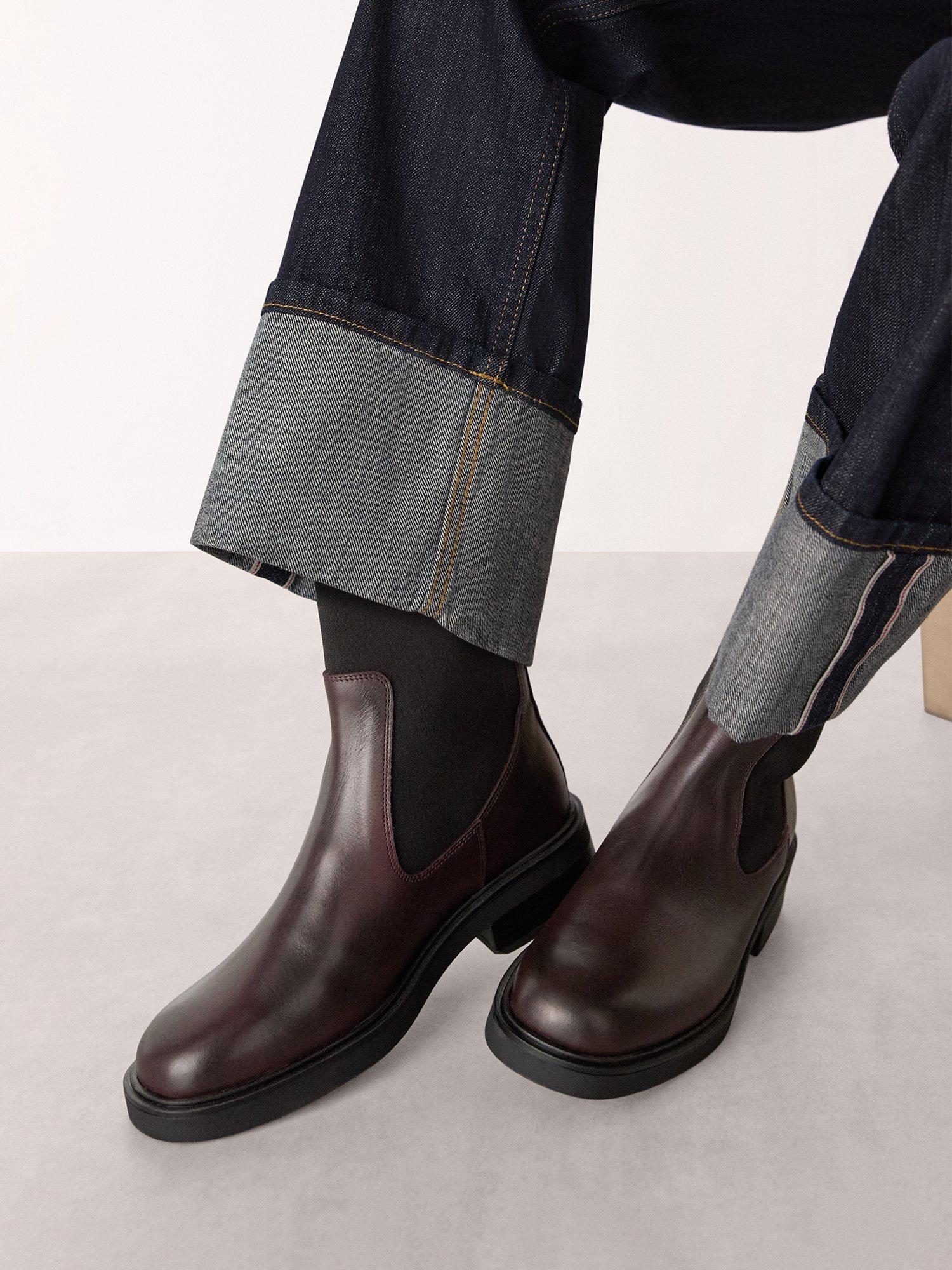 Product image 2 of 4, which shows Whistles Leather Chelsea Boots, Burgundy, 3