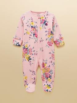 Joules Baby Raza Cotton Babygrow, Pink Floral, Pink Floral