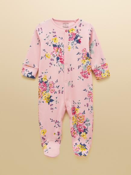 Joules Baby Raza Cotton Babygrow, Pink Floral, Pink Floral
