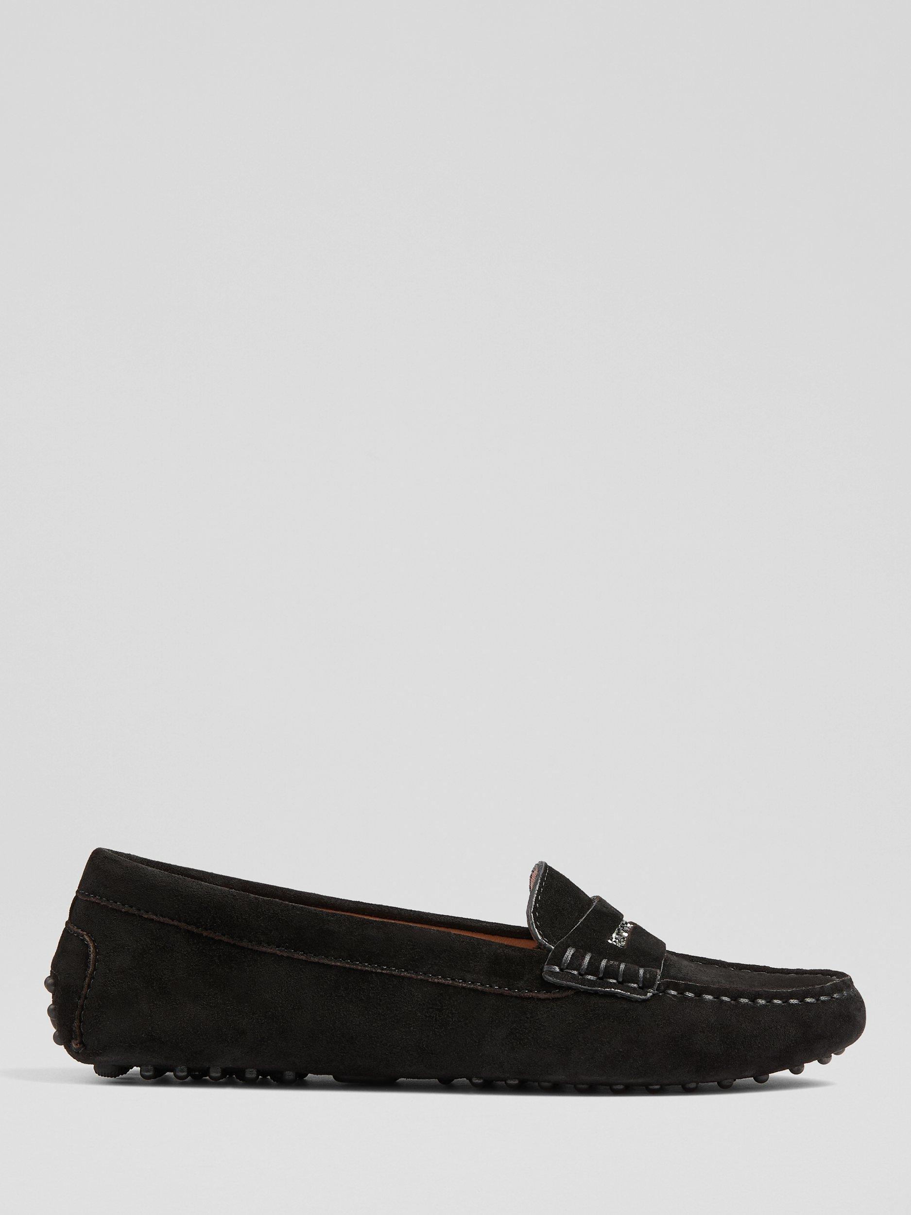 Product image 1 of 3, which shows L.K.Bennett Nova Suede Crystal Embellished Moccasins, Black, 5