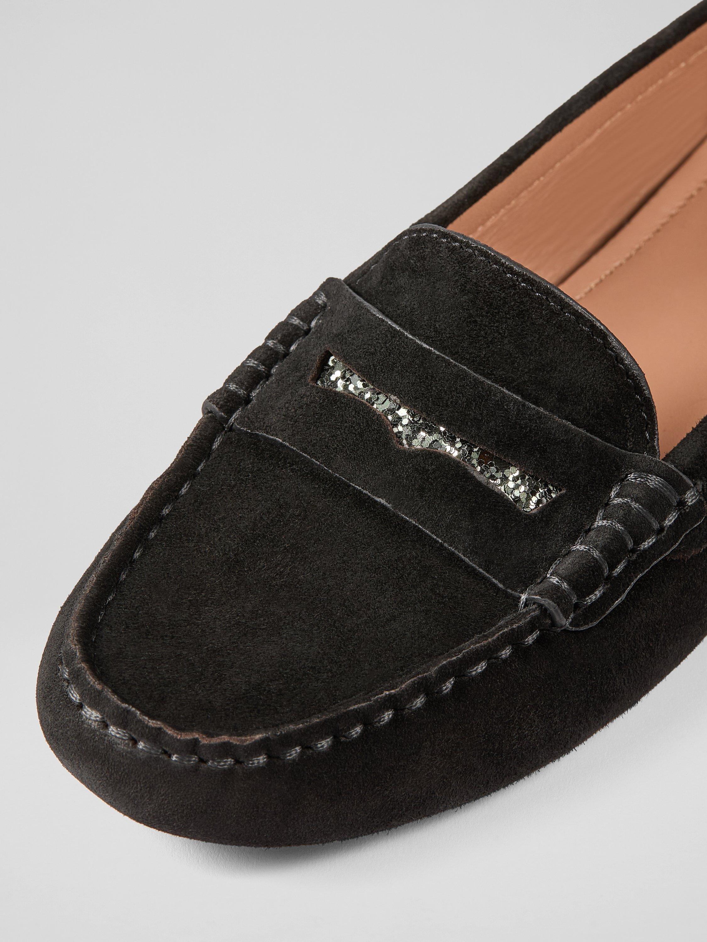 Product image 3 of 3, which shows L.K.Bennett Nova Suede Crystal Embellished Moccasins, Black, 5