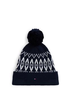 Tommy Hilfiger Kids' Knitted Fair Isle Beanie Hat, Blue, Blue
