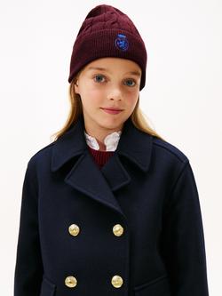 Tommy Hilfiger Kids' Wool Rich Cable Knit Beanie Hat, Deep Burgundy, Deep Burgundy