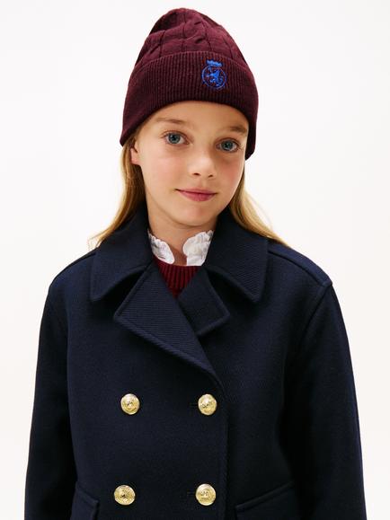 Tommy Hilfiger Kids' Wool Rich Cable Knit Beanie Hat, Deep Burgundy, Deep Burgundy