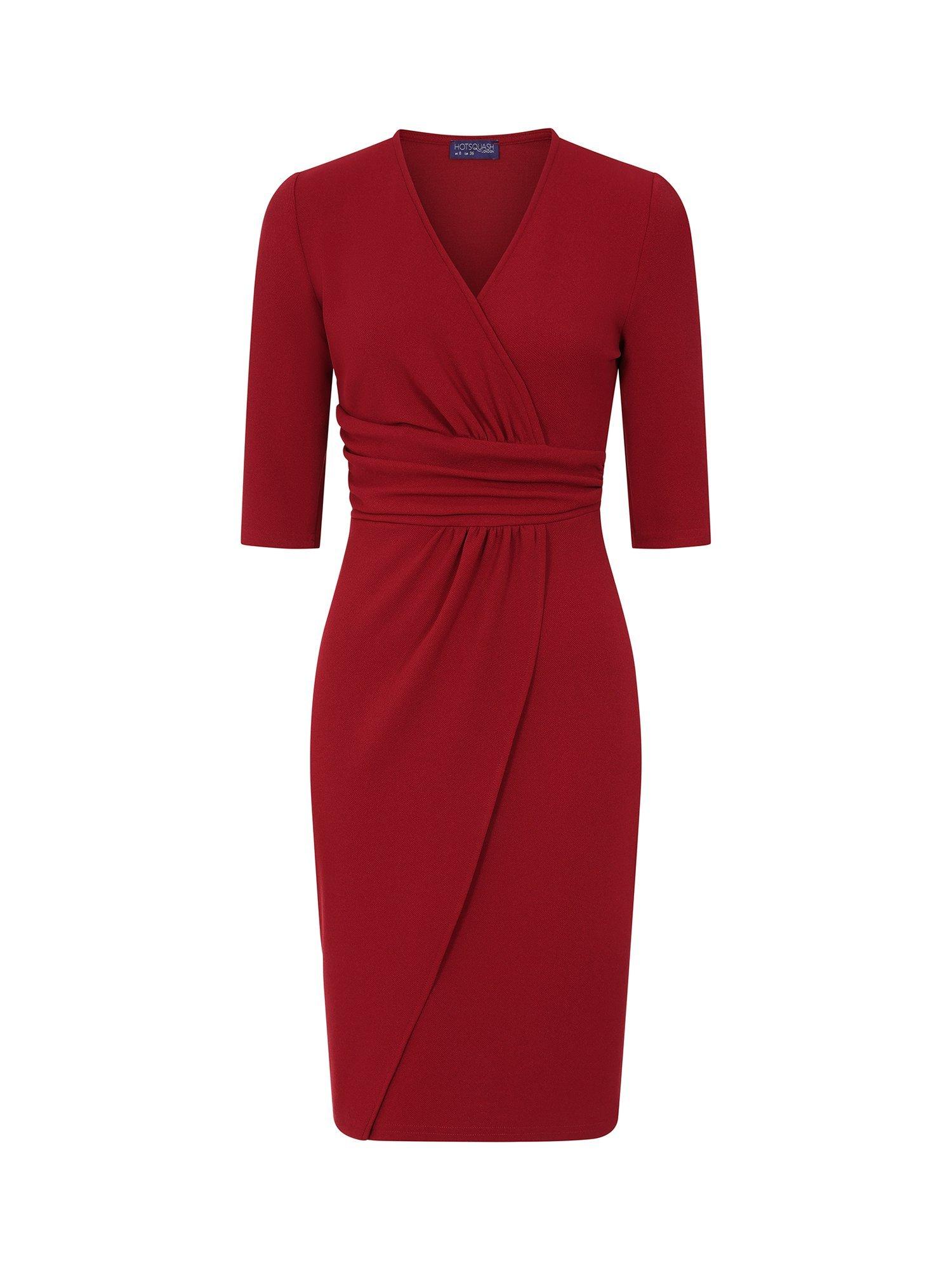 Product image 10 of 11, which shows HotSquash Ascot Mock-Wrap Dress, Wine, 8