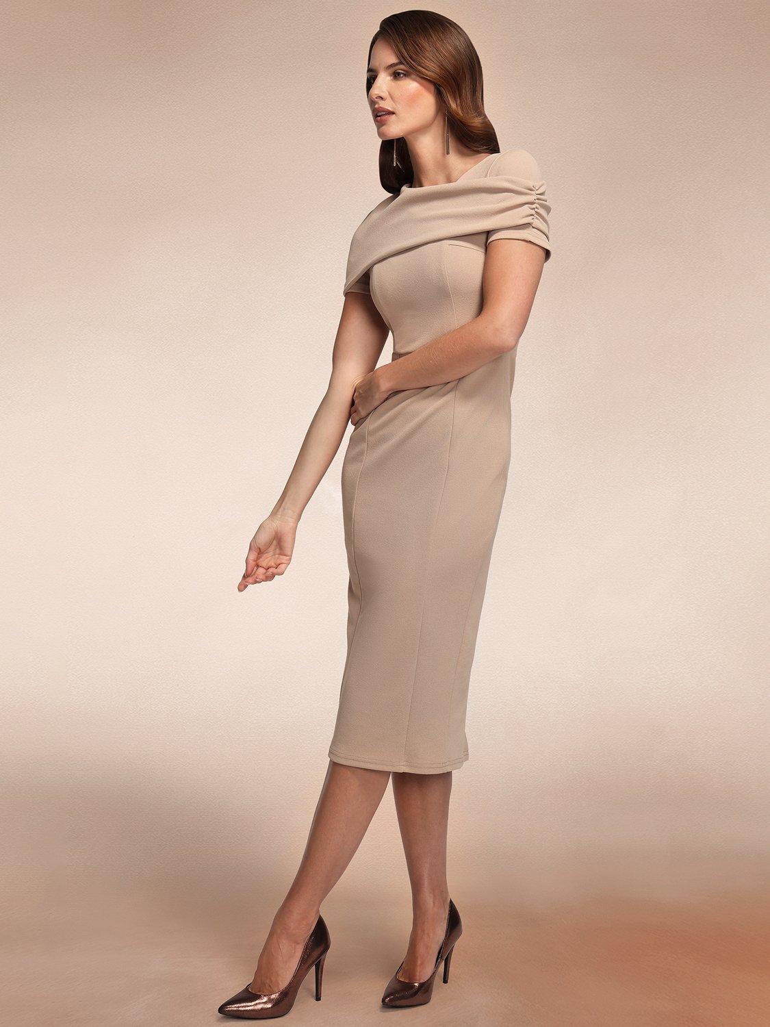Product image 3 of 8, which shows HotSquash Cape Bodycon Dress, Latte, 8