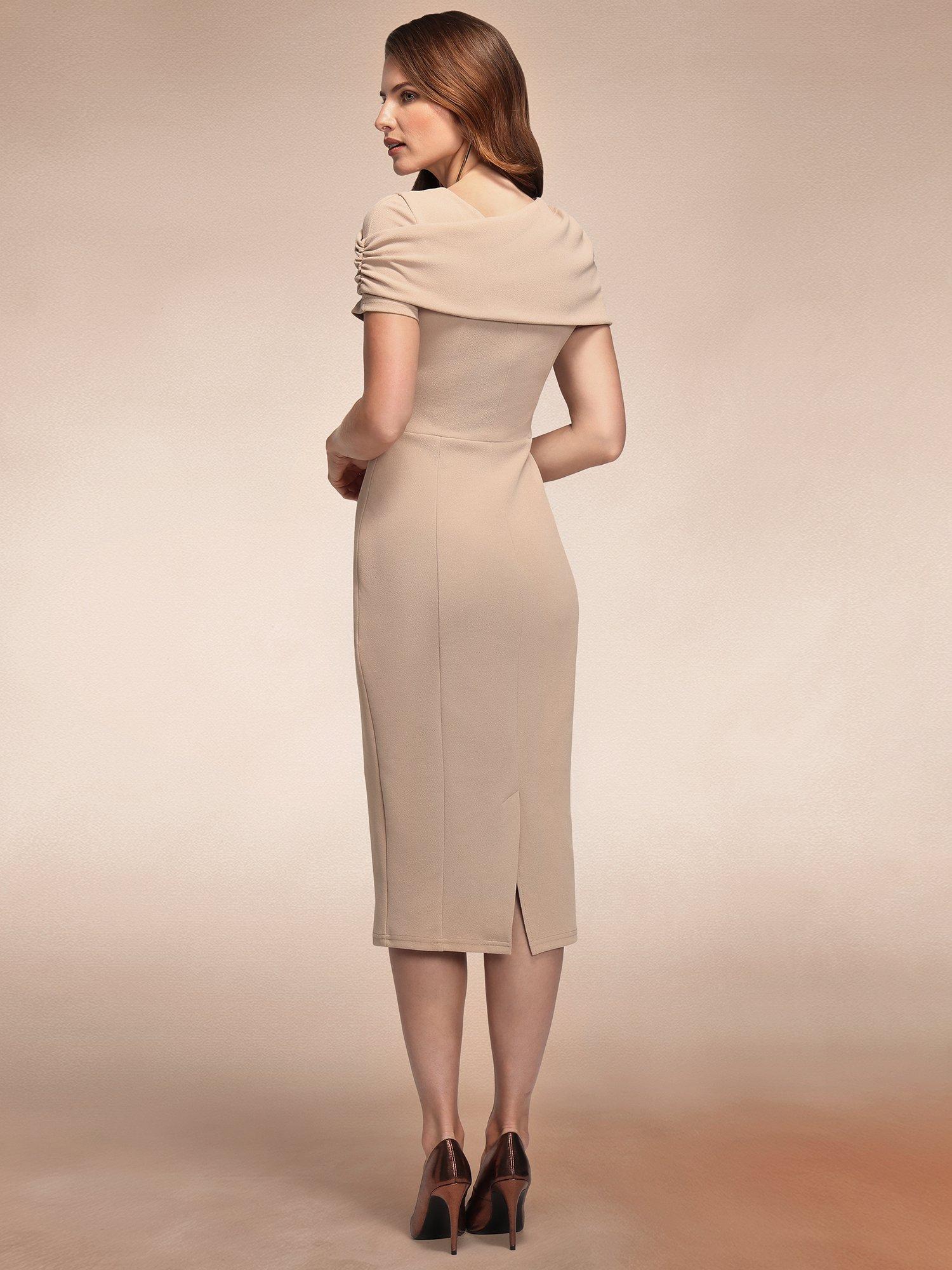 Product image 6 of 8, which shows HotSquash Cape Bodycon Dress, Latte, 8