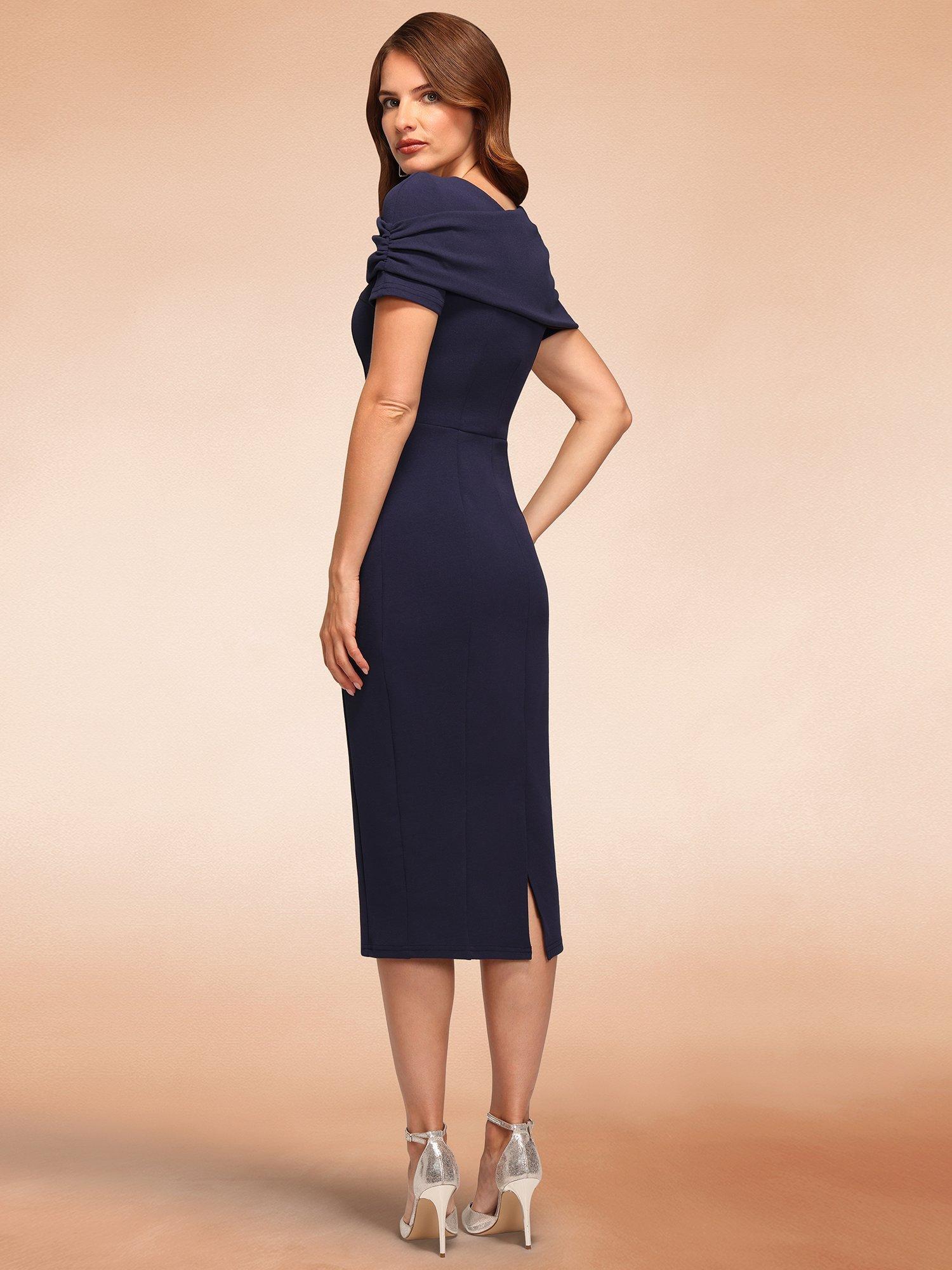 Product image 7 of 10, which shows HotSquash Cape Bodycon Dress, Navy, 8