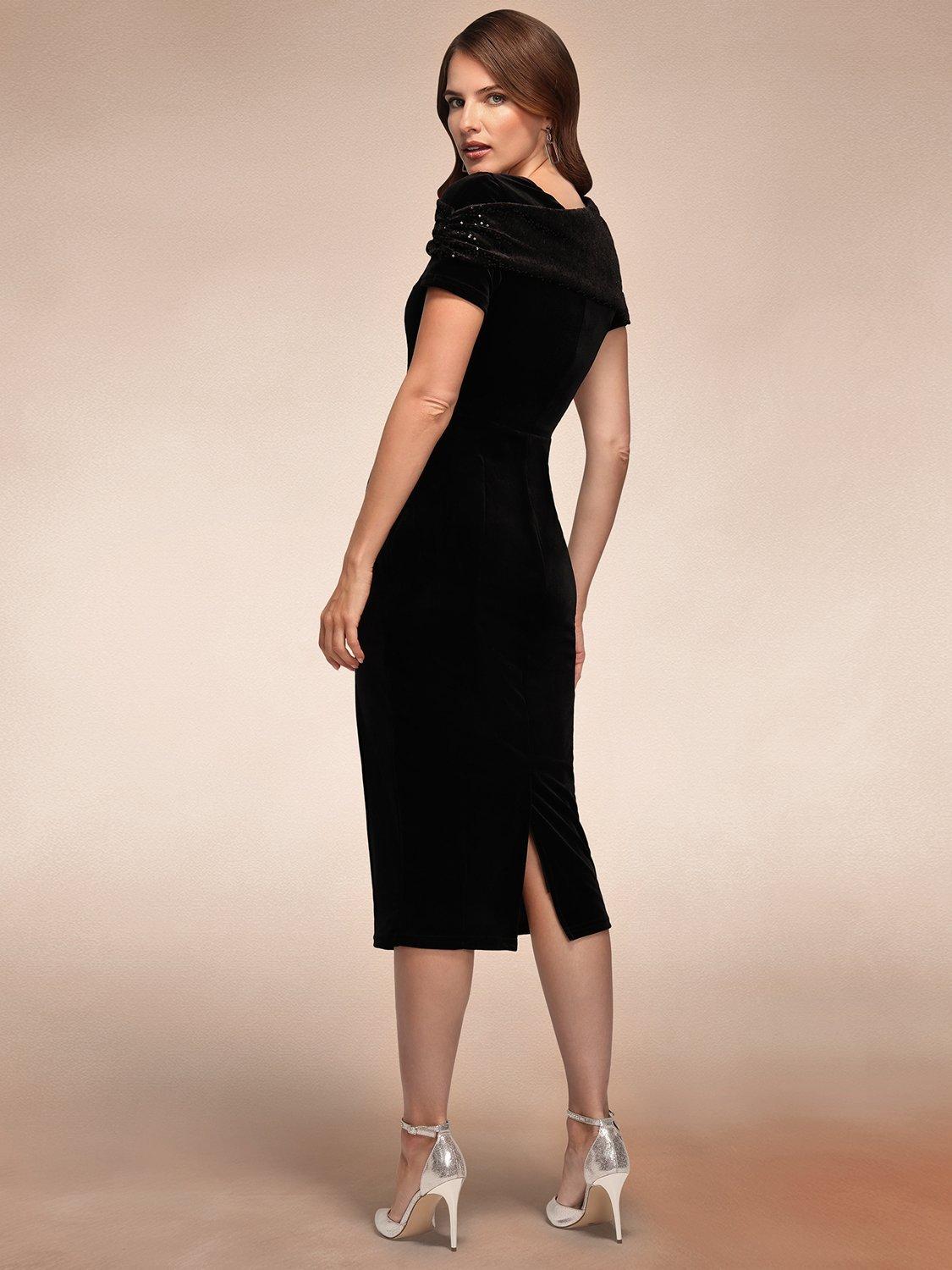 Product image 6 of 9, which shows HotSquash Cape Velvet Midi Dress, Black, 8