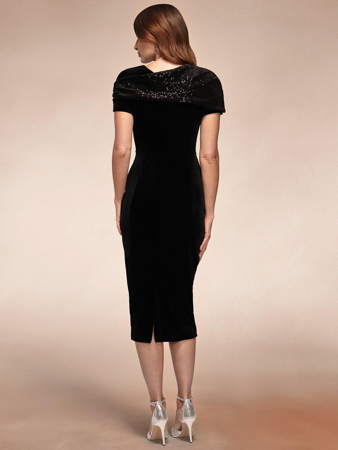 Product image 7 of 9, which shows HotSquash Cape Velvet Midi Dress, Black, 8