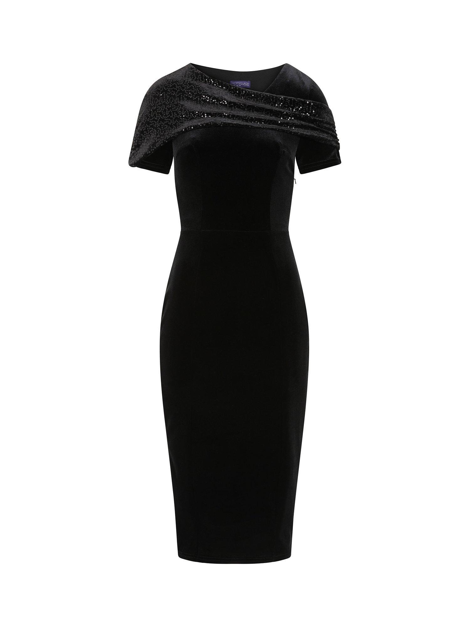 Product image 8 of 9, which shows HotSquash Cape Velvet Midi Dress, Black, 8