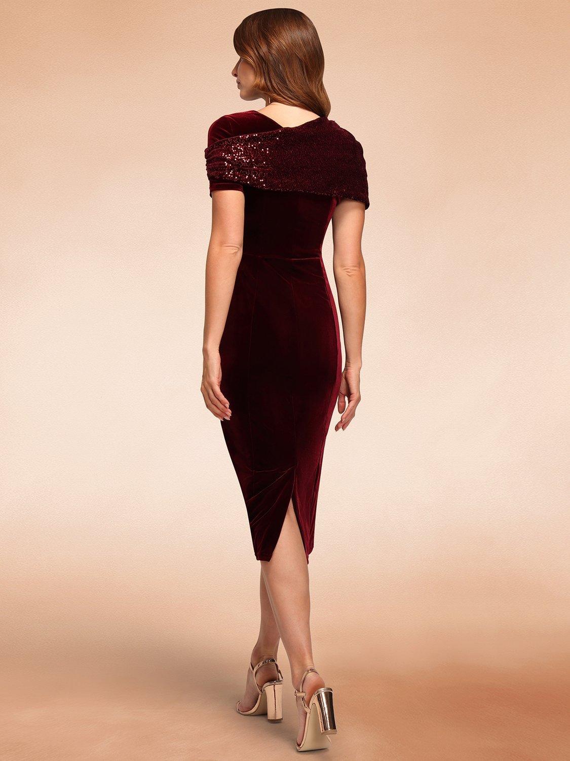Product image 6 of 9, which shows HotSquash Cape Velvet Midi Dress, Wine, 8