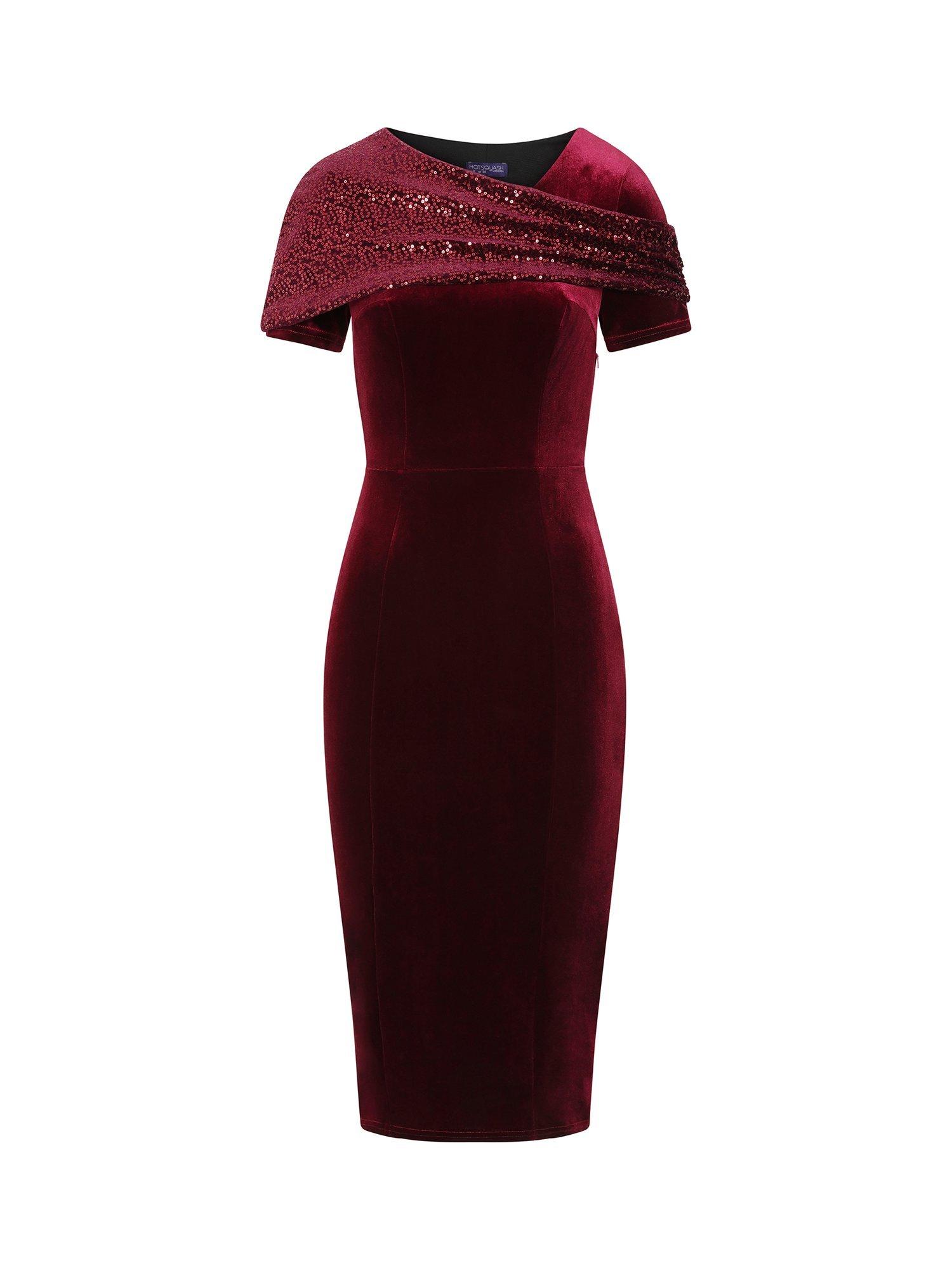 Product image 8 of 9, which shows HotSquash Cape Velvet Midi Dress, Wine, 8