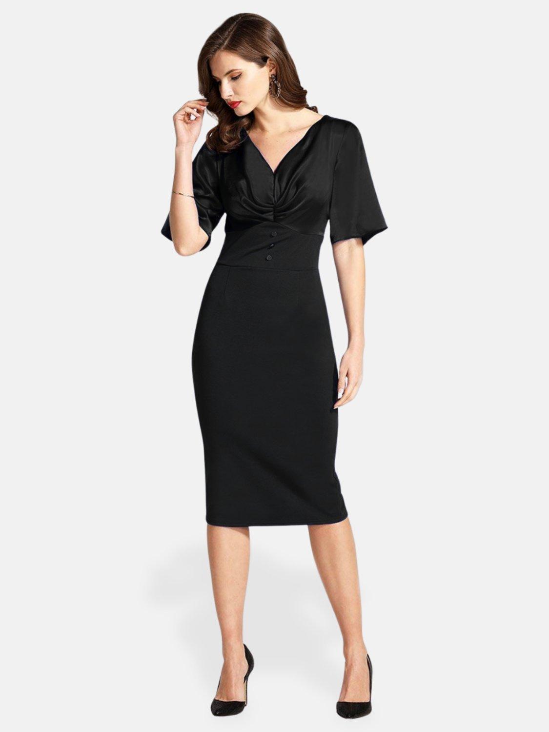 Product image 2 of 4, which shows HotSquash Satin Top Cocktail Dress, Black, 8