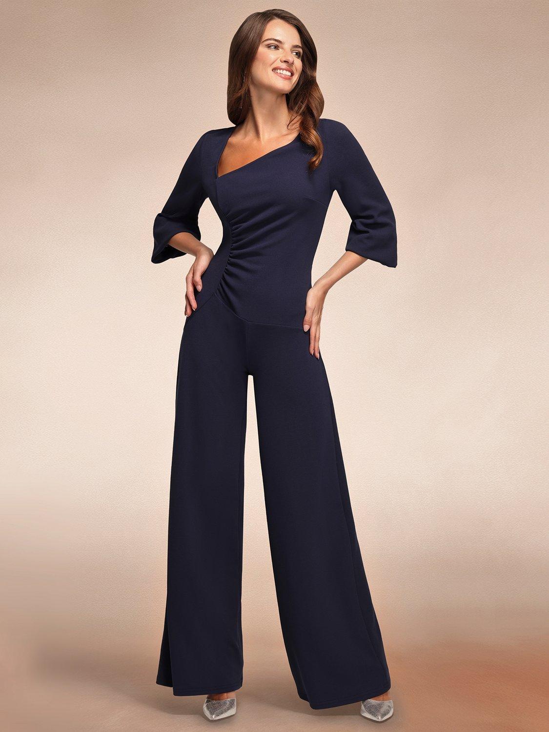 Product image 1 of 10, which shows HotSquash Ruched Tailored Jumpsuit, Navy, 8