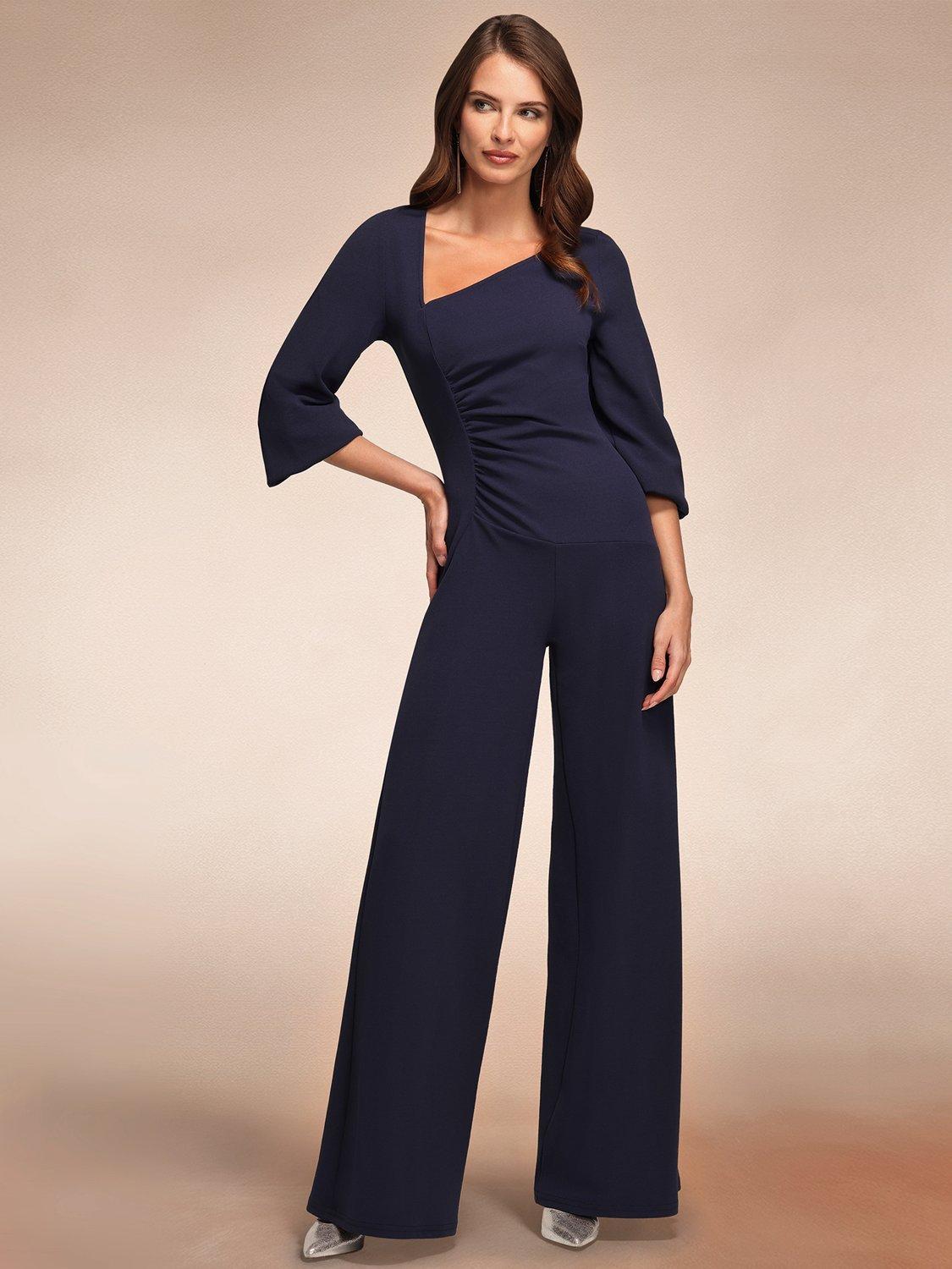 Product image 3 of 10, which shows HotSquash Ruched Tailored Jumpsuit, Navy, 8