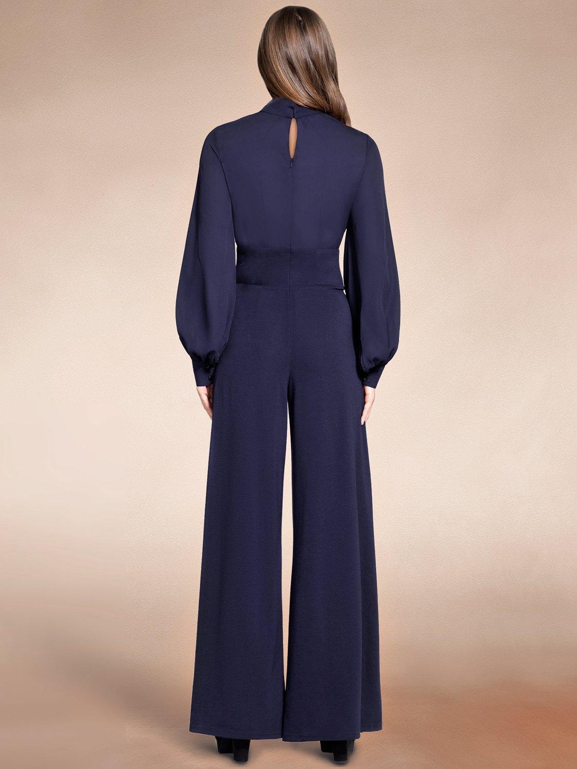 Product image 4 of 5, which shows HotSquash Blouson Sleeve Wide Leg Jumpsuit, Navy, 8