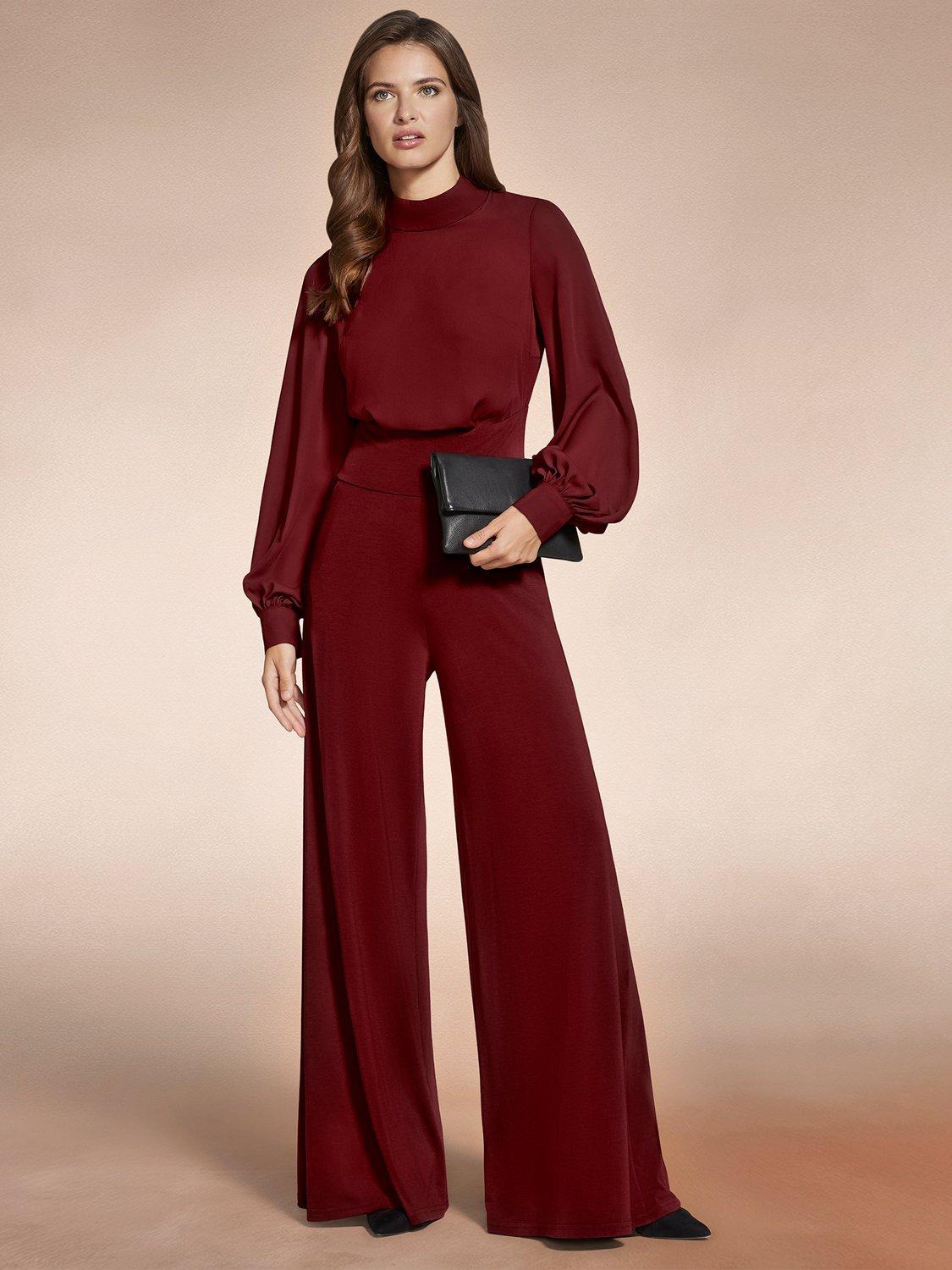Product image 3 of 5, which shows HotSquash Blouson Sleeve Wide Leg Jumpsuit, Wine, 8