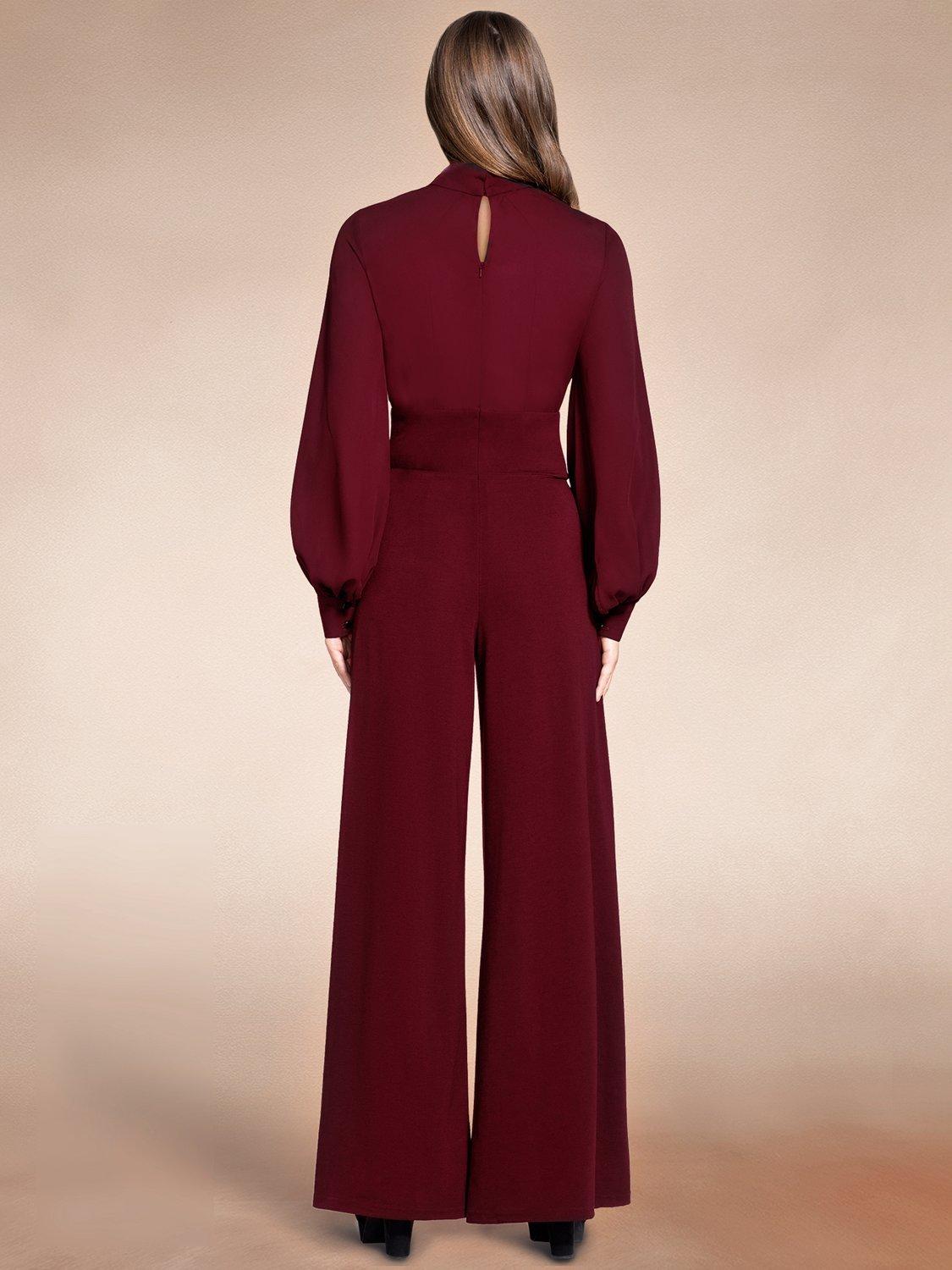 Product image 4 of 5, which shows HotSquash Blouson Sleeve Wide Leg Jumpsuit, Wine, 8