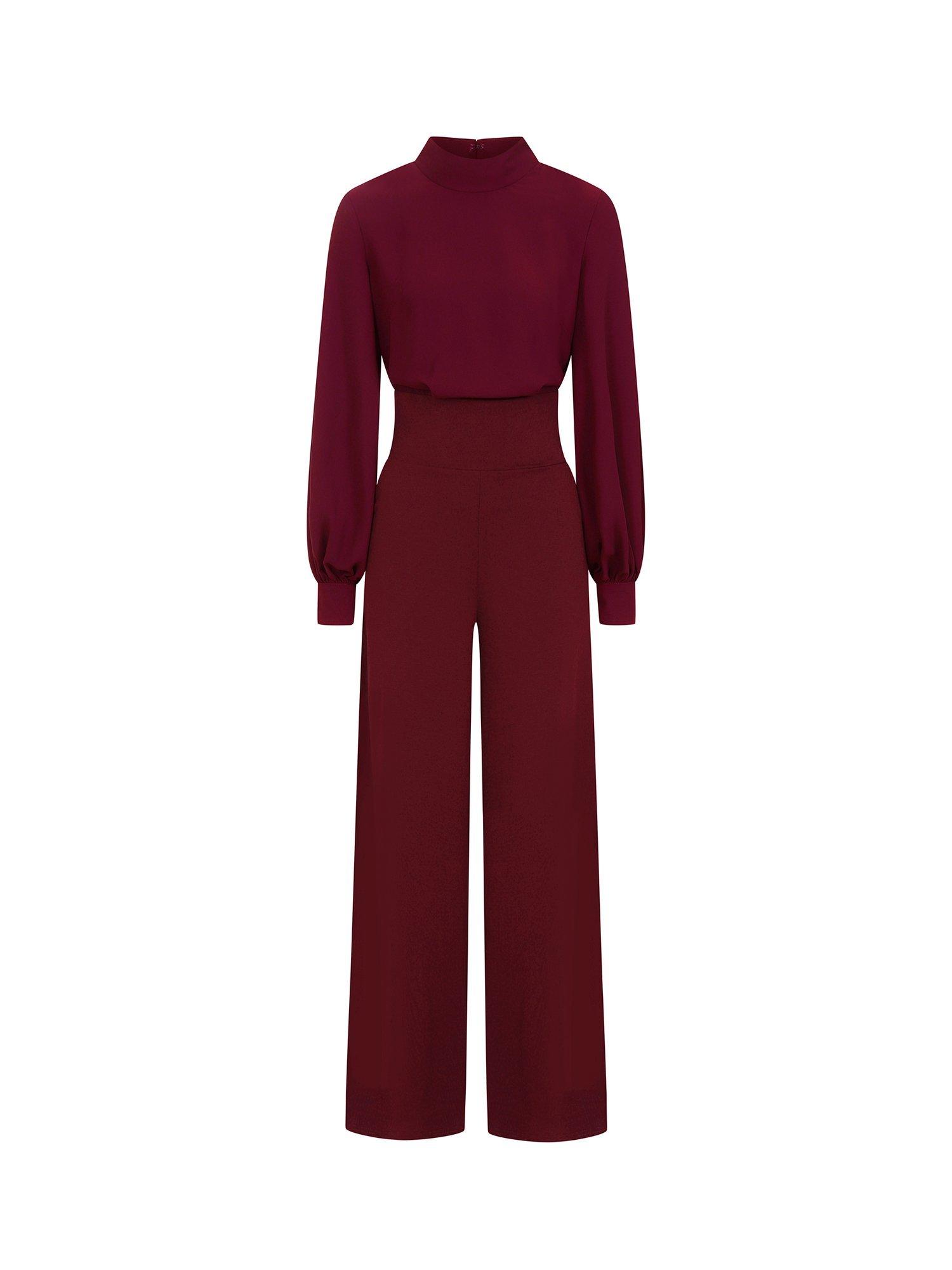 Product image 5 of 5, which shows HotSquash Blouson Sleeve Wide Leg Jumpsuit, Wine, 8