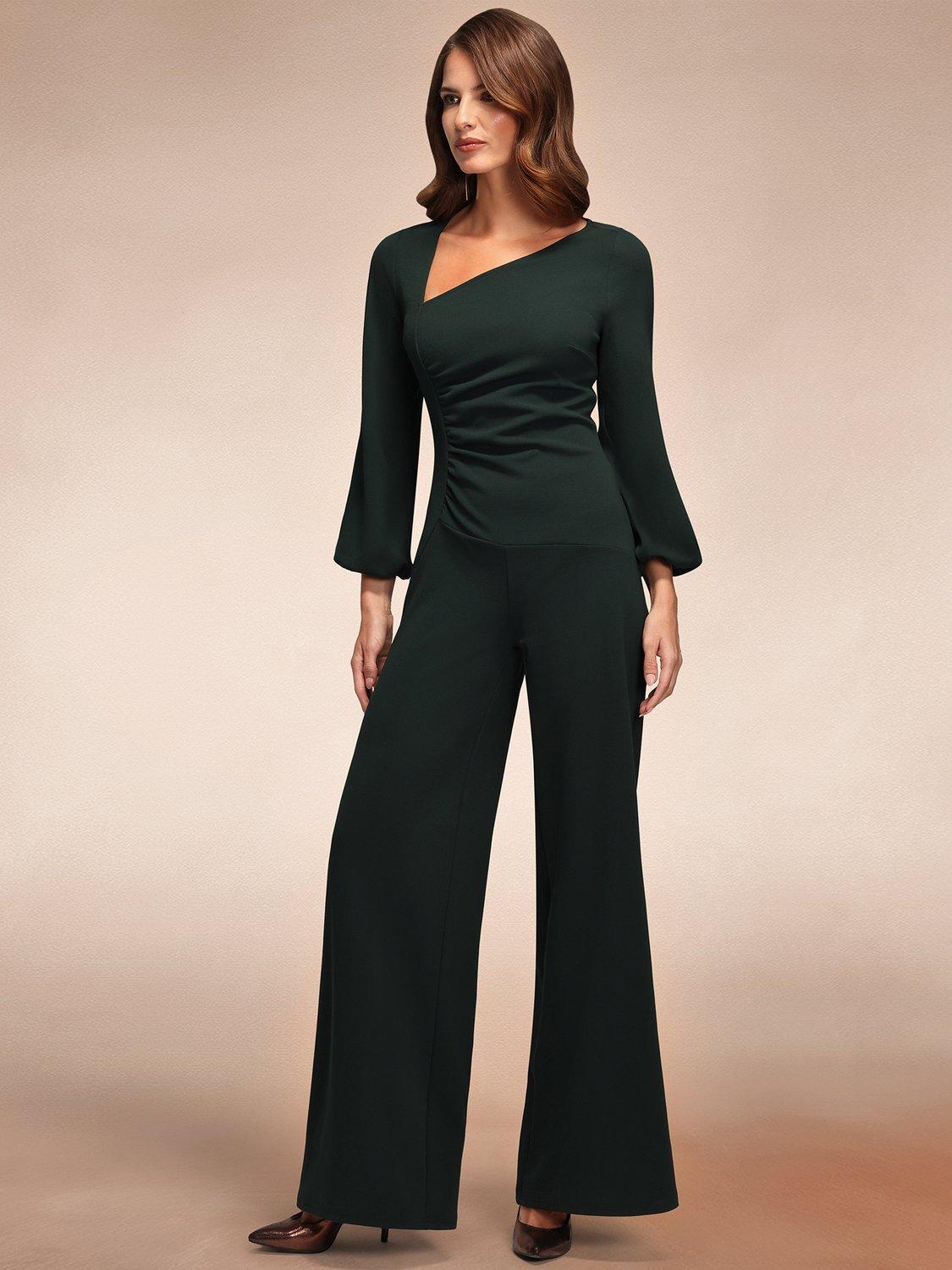 Product image 3 of 10, which shows HotSquash Ruched Tailored Jumpsuit, Bottle Green, 8