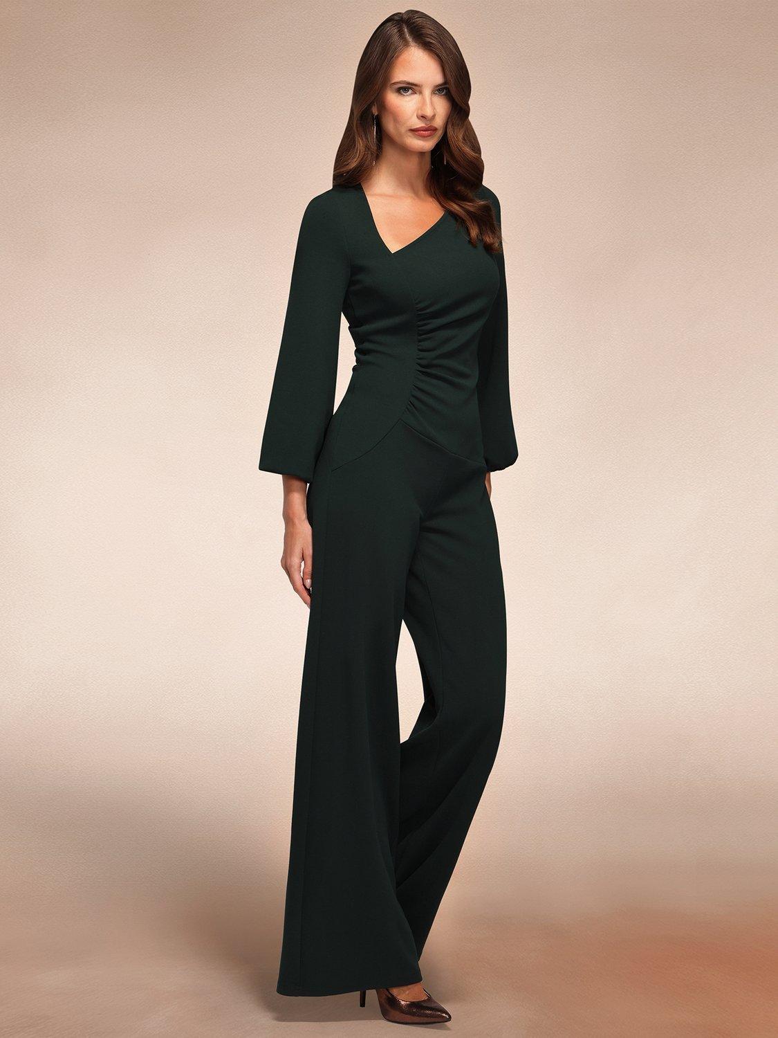 Product image 5 of 10, which shows HotSquash Ruched Tailored Jumpsuit, Bottle Green, 8