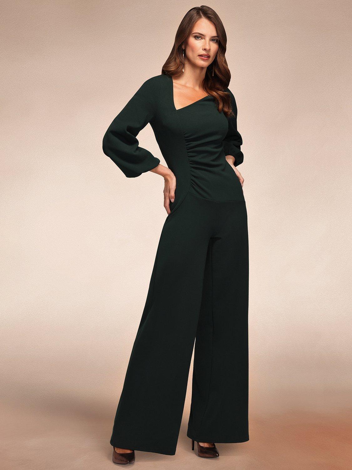 Product image 6 of 10, which shows HotSquash Ruched Tailored Jumpsuit, Bottle Green, 8