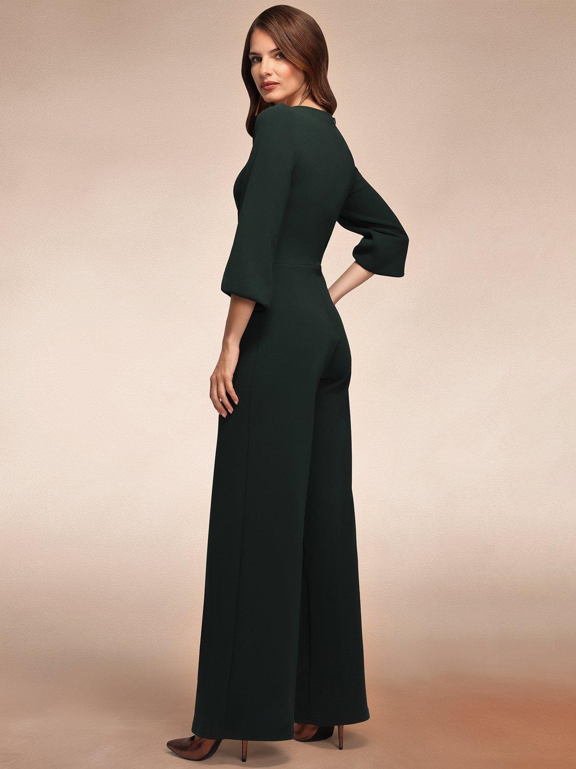Product image 7 of 10, which shows HotSquash Ruched Tailored Jumpsuit, Bottle Green, 8
