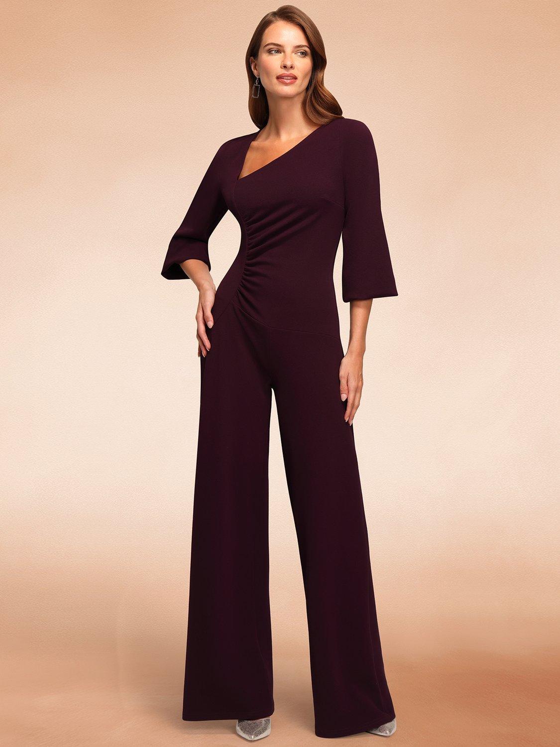 Product image 1 of 9, which shows HotSquash Ruched Tailored Jumpsuit, Damson, 8