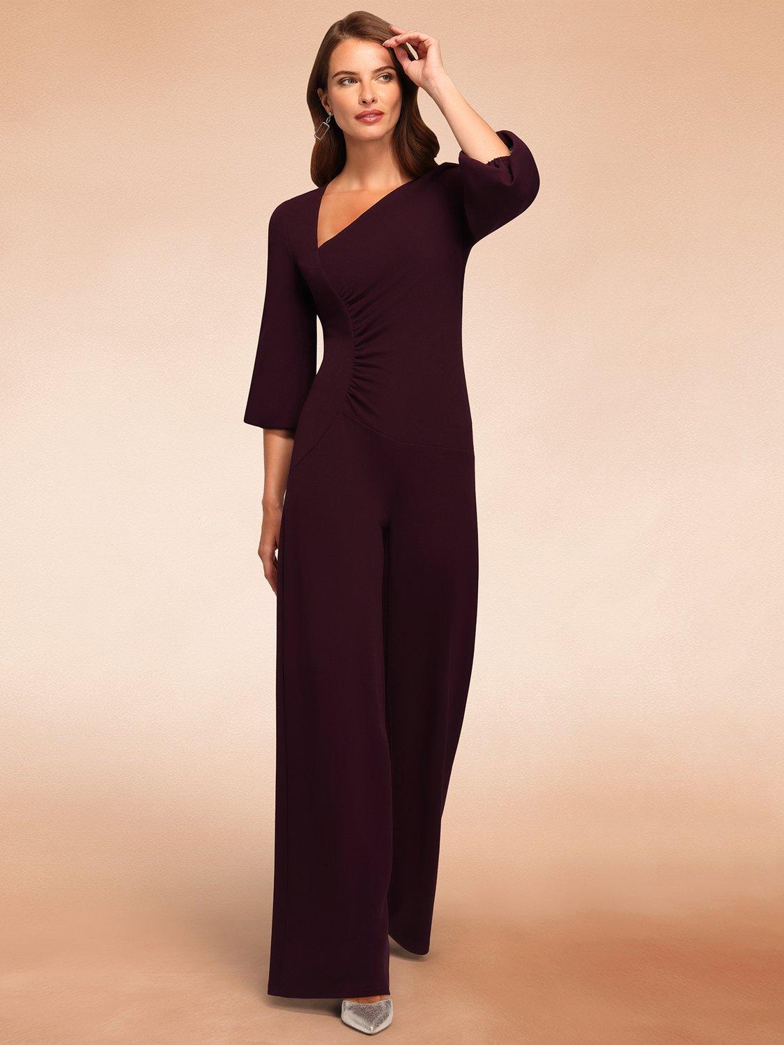 Product image 4 of 9, which shows HotSquash Ruched Tailored Jumpsuit, Damson, 8