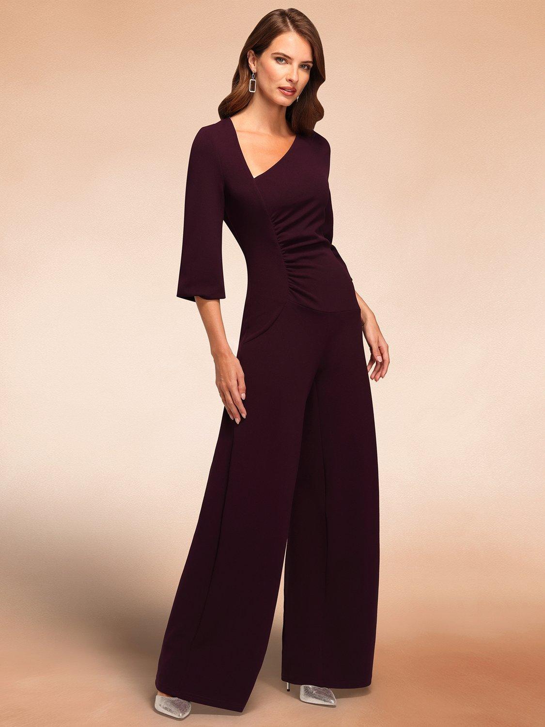 Product image 5 of 9, which shows HotSquash Ruched Tailored Jumpsuit, Damson, 8