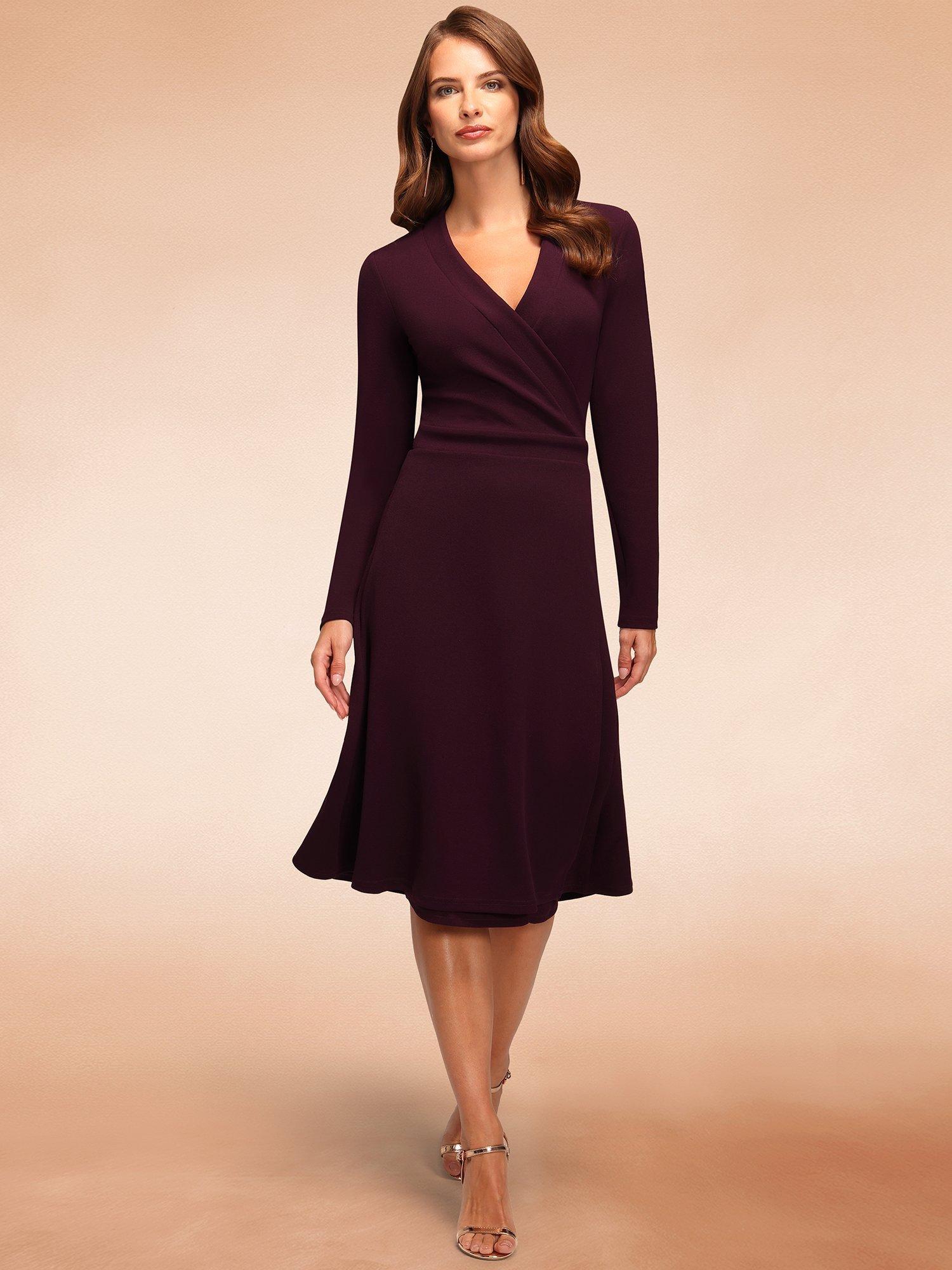 Product image 1 of 7, which shows HotSquash Belted Midi Wrap Dress, Damson, 8