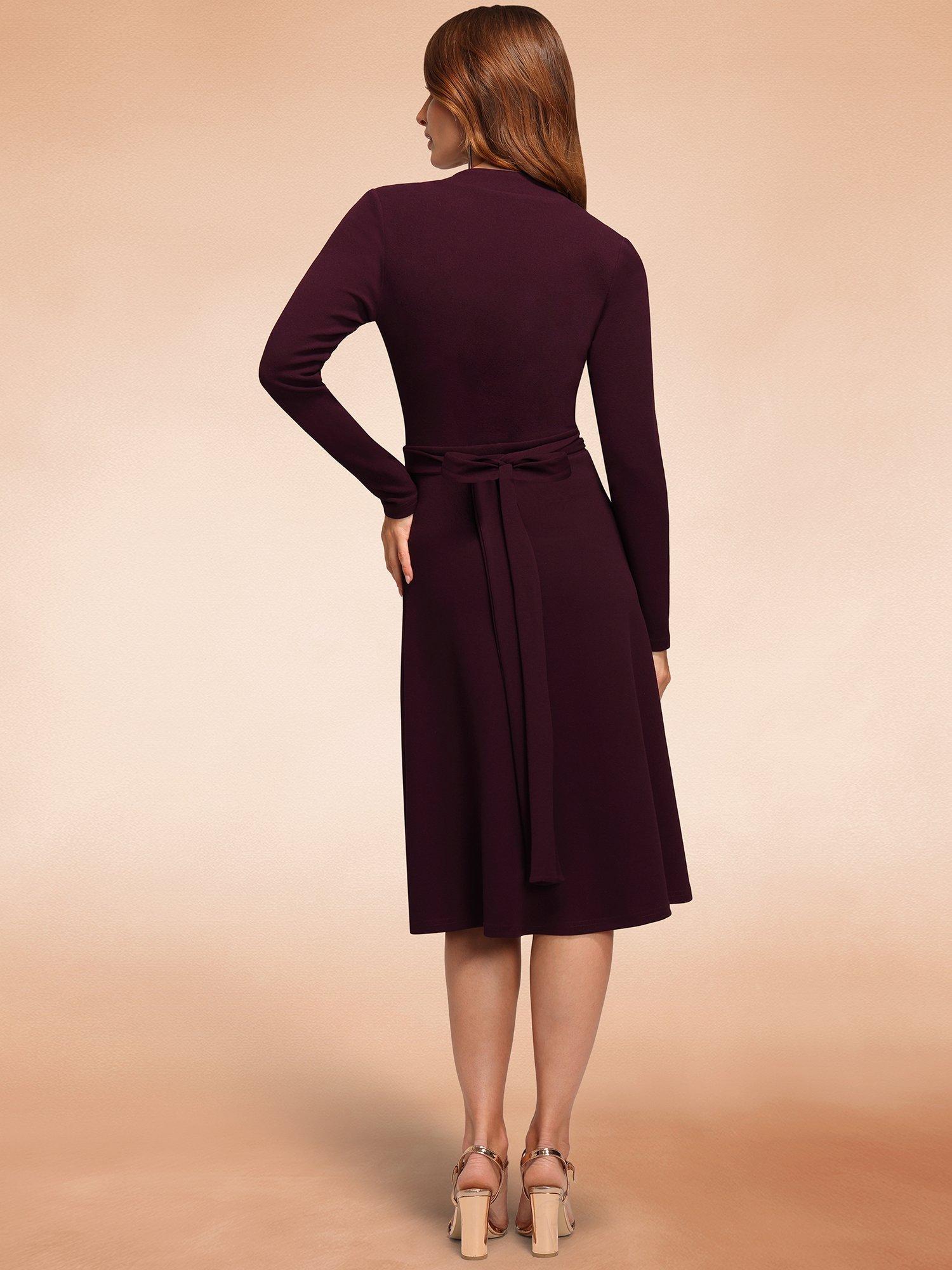 Product image 5 of 7, which shows HotSquash Belted Midi Wrap Dress, Damson, 8