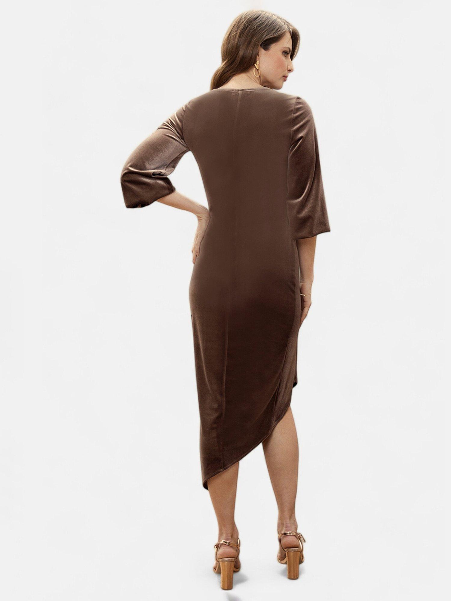 Product image 4 of 5, which shows HotSquash Ruched Velvet Midi Dress, Mink, 8