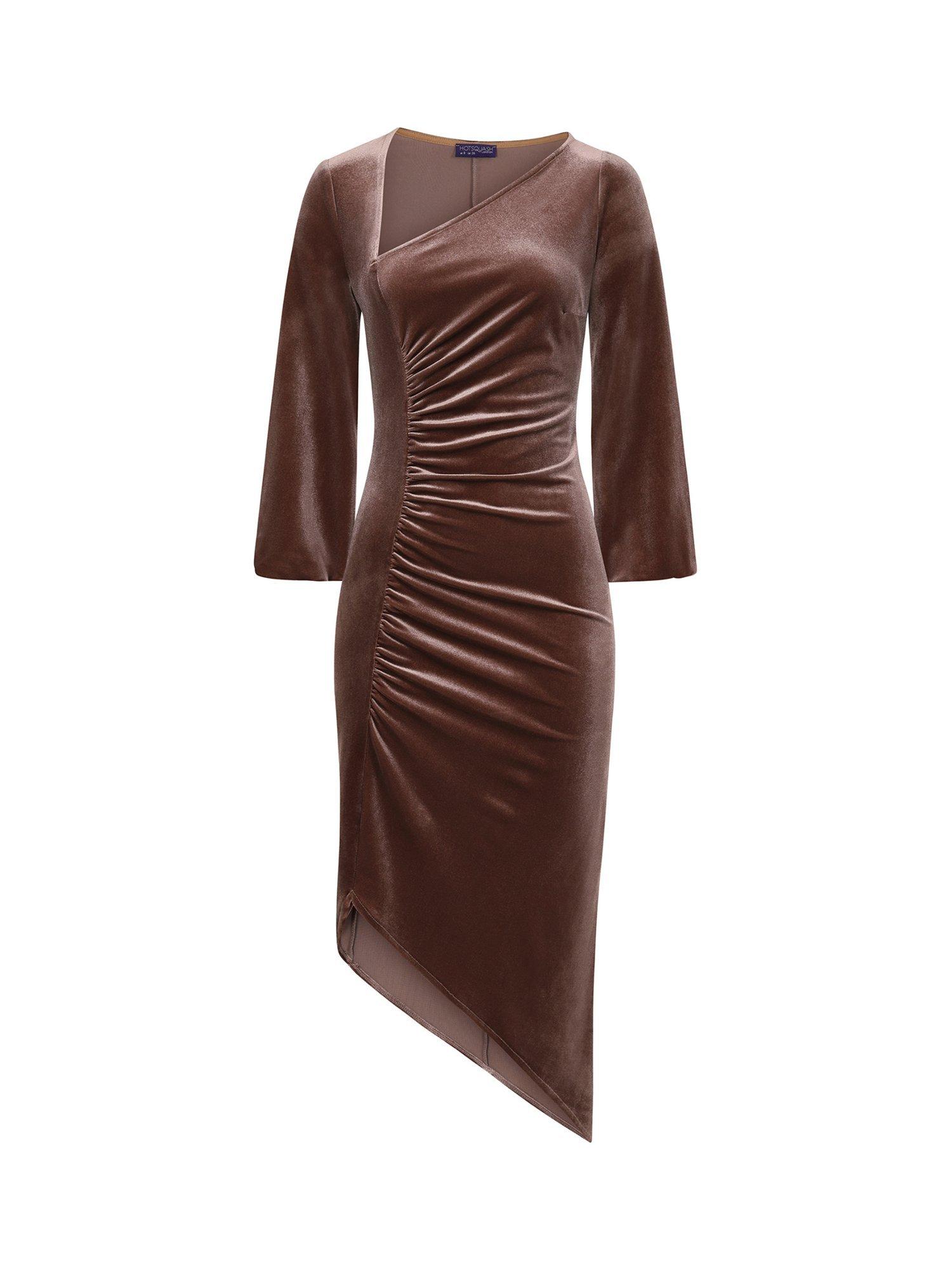 Product image 5 of 5, which shows HotSquash Ruched Velvet Midi Dress, Mink, 8