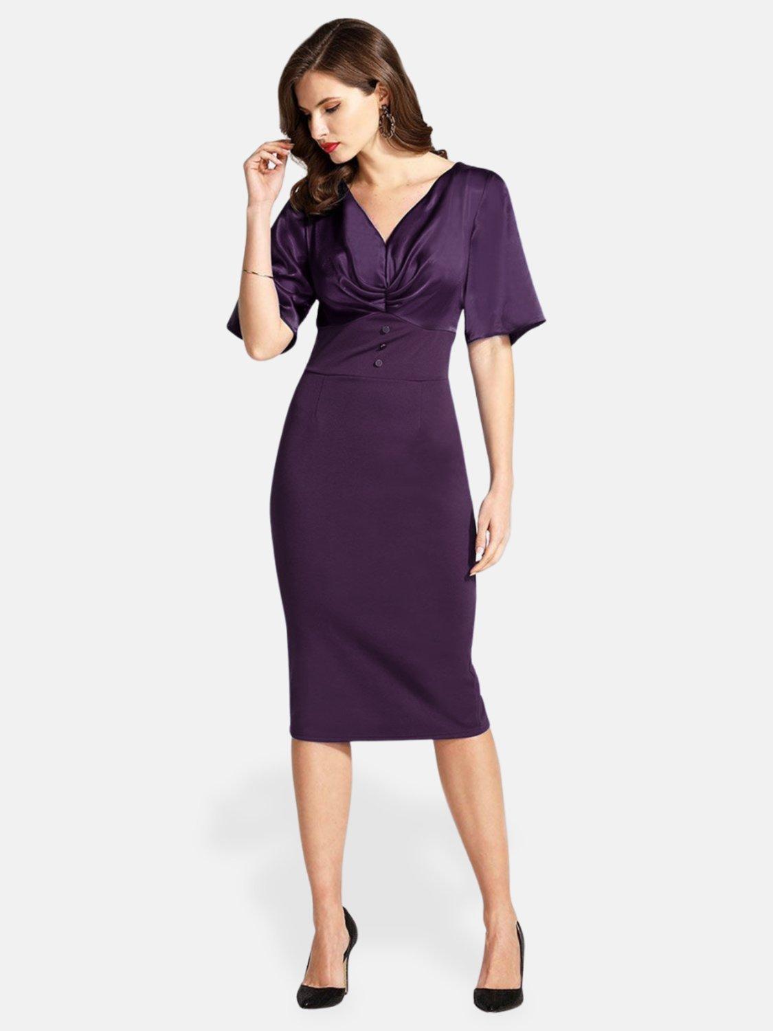 Product image 1 of 3, which shows HotSquash Satin Top Cocktail Dress, Damson, 8