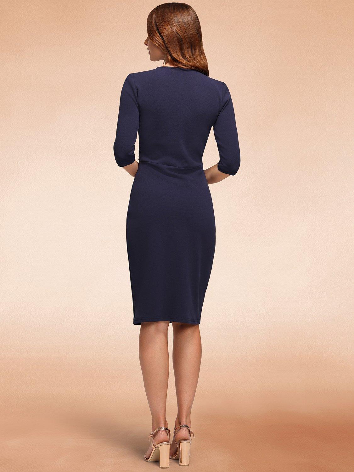 Product image 8 of 10, which shows HotSquash Ascot Mock-Wrap Dress, Navy, 8