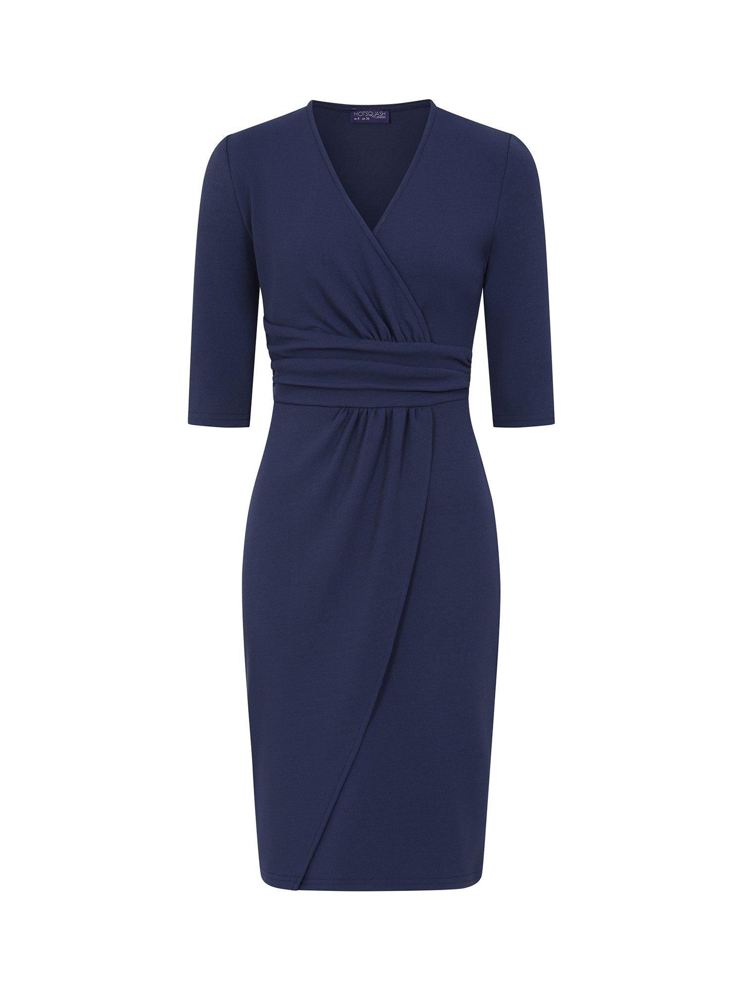 Product image 9 of 10, which shows HotSquash Ascot Mock-Wrap Dress, Navy, 8