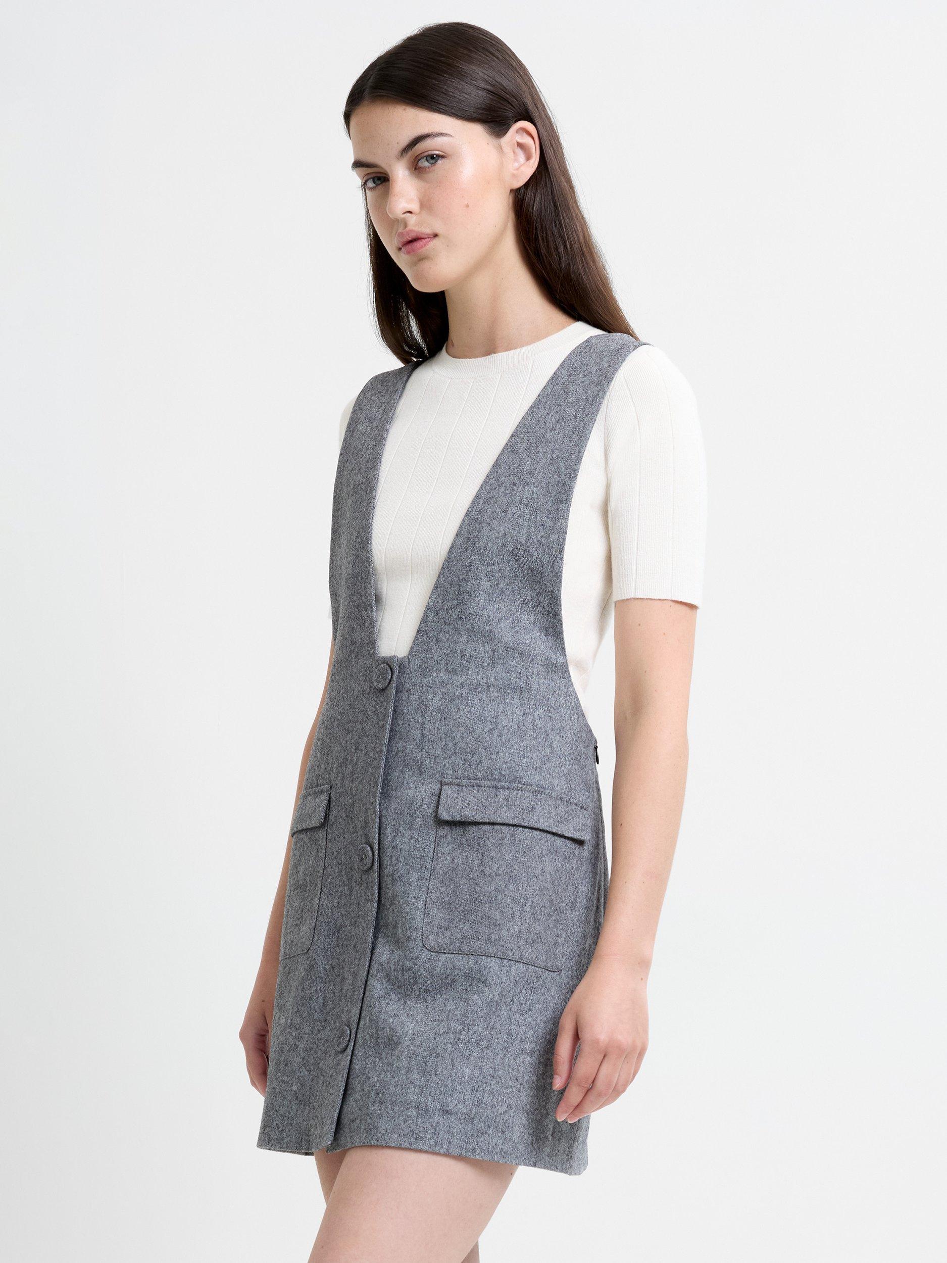 Product image 1 of 1, which shows French Connection V-Neck Wool Mix Shift Dress, Charcoal, 10