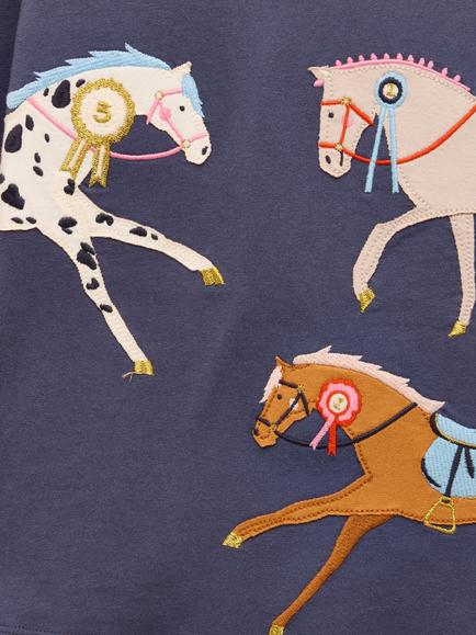Joules Kids' Ava Horse Appliqué Long Sleeve Top, Navy/Multi - view 2, Navy/Multi