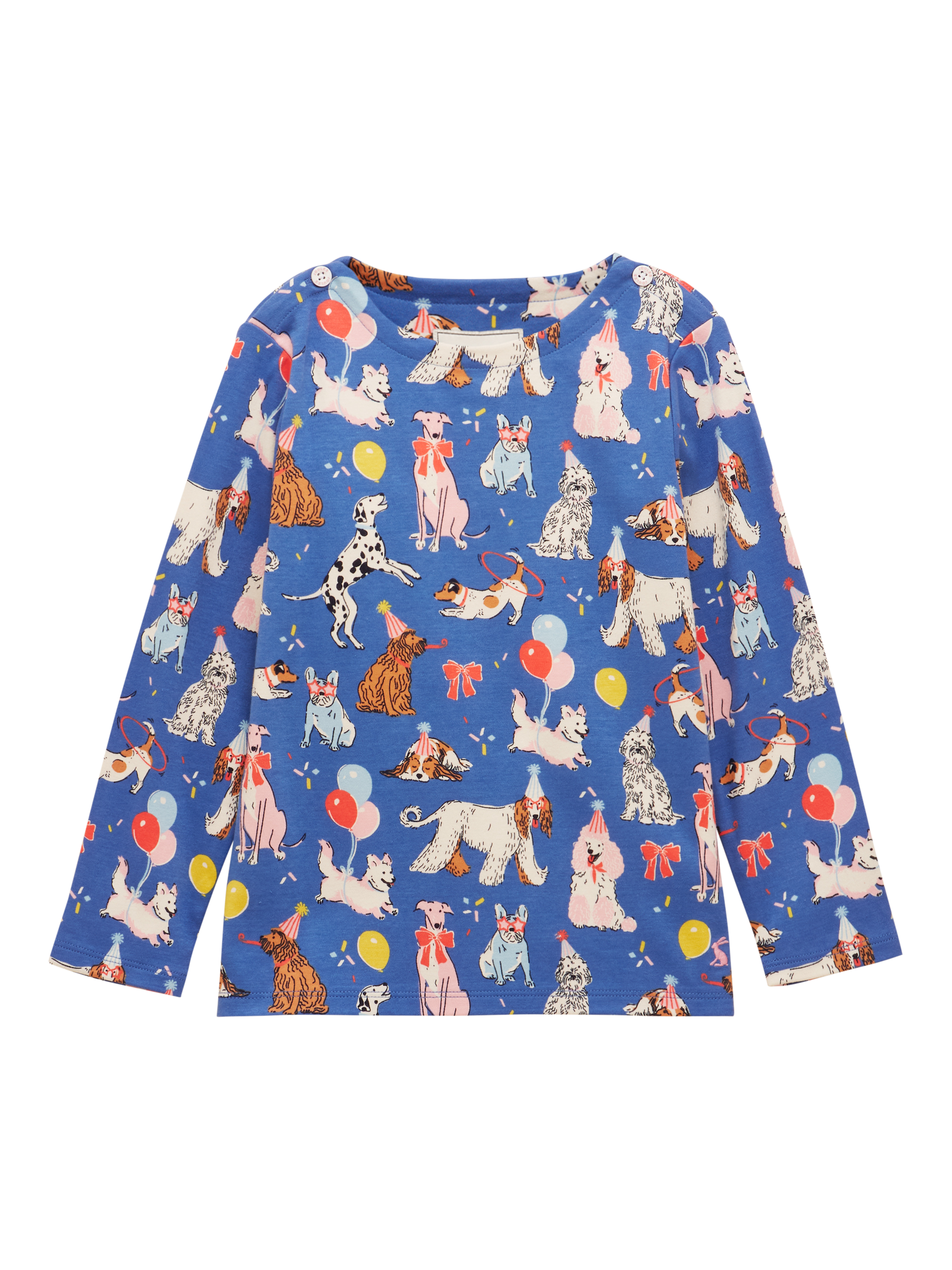 Product image 1 of 5, which shows Joules Kids' Harbour Cotton Long Sleeved Top, Blue/Multi, 1-2 years