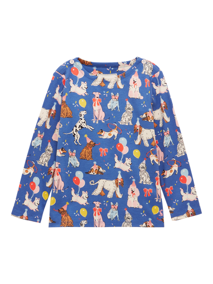 Joules Kids' Harbour Cotton Long Sleeved Top, Blue/Multi, Blue/Multi