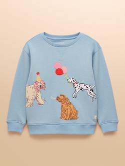 Joules Kids' Crew Neck Dog Print Sweatshirt, Blue/Multi, Blue/Multi