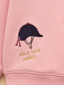Joules Kids' Oversized Embroidered Sweatshirt, Pink Horses - view 2, Pink Horses