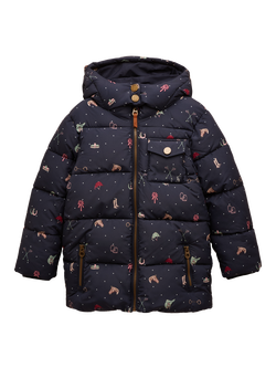 Joules Kids' Padded Horse Print Jacket, Navy/Multi, Navy/Multi