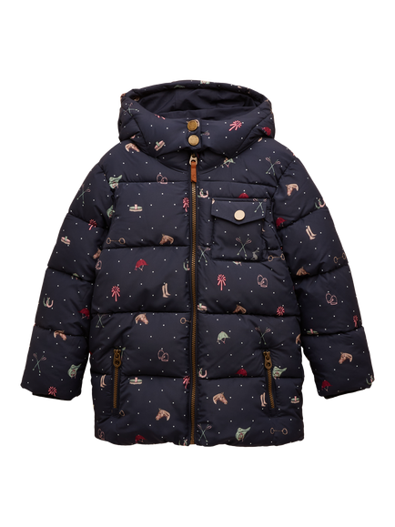 Joules Kids' Padded Horse Print Jacket, Navy/Multi, Navy/Multi