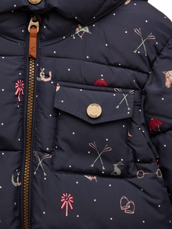 Joules Kids' Padded Horse Print Jacket, Navy/Multi - view 2, Navy/Multi